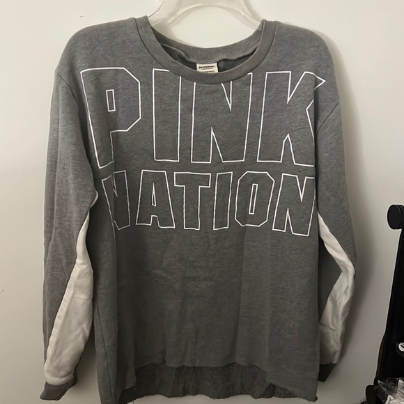 PINK Victoria's Secret Sweaters - Victoria's Secret Pink Crew Neck Sweatshirt with Colorblock Sleeves